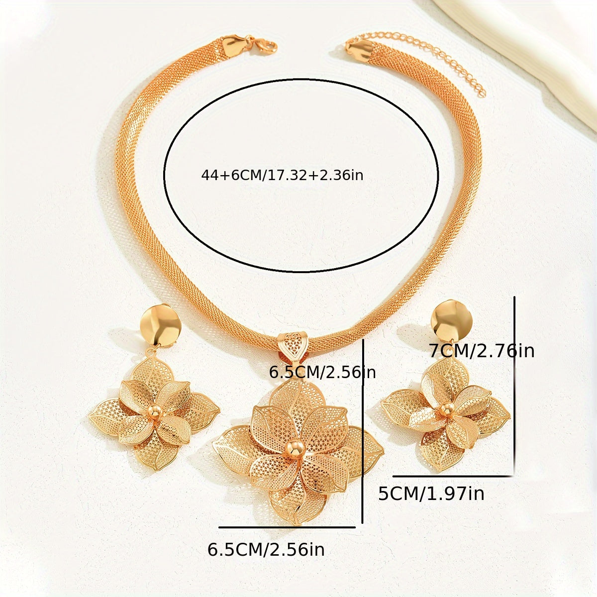 3pcs Elegant Golden Floral Jewelry Set - Luxurious Classic Style Necklace and Earrings with Textured Flower Design, Ideal for Weddings & Banquets, Vintage Jewelry SHOWLU FASHION STORE