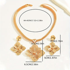 3pcs Elegant Golden Floral Jewelry Set - Luxurious Classic Style Necklace and Earrings with Textured Flower Design, Ideal for Weddings & Banquets, Vintage Jewelry SHOWLU FASHION STORE