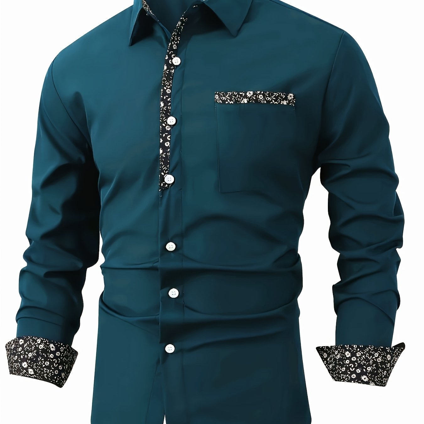 Men's Casual Floral Print Long Sleeve Shirt - Comfortable Polyester, Maroon with Black and White Detailing, Button-Up Collared Style for Fall/Winter SHOWLU FASHION STORE
