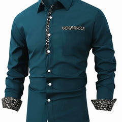 Men's Casual Floral Print Long Sleeve Shirt - Comfortable Polyester, Maroon with Black and White Detailing, Button-Up Collared Style for Fall/Winter SHOWLU FASHION STORE