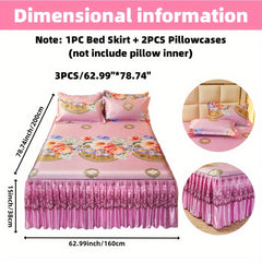 2pcs/3pcs Jacquard Bed Skirt Set with Pillowcases, Lace Hem, Floral Pattern, Soft & Comfortable, Machine Washable, Polyester 100%, Contemporary Style, Woven Fabric, 120g - Single/Double Size Options SHOWLU FASHION STORE