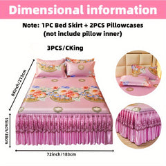 2pcs/3pcs Jacquard Bed Skirt Set with Pillowcases, Lace Hem, Floral Pattern, Soft & Comfortable, Machine Washable, Polyester 100%, Contemporary Style, Woven Fabric, 120g - Single/Double Size Options SHOWLU FASHION STORE