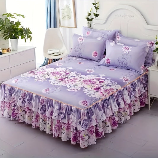 2/3pcs Printing Ruffled Edge Soft Comfortable Breathable Bed Skirt Set (Bed Skirt *1+ Pillowcase*1/2, Without Core) Multiple Sizes Available, All-season Availability, Machine Washable, Mattress Cover, Printing Bedding Set, fo SHOWLU FASHION STORE