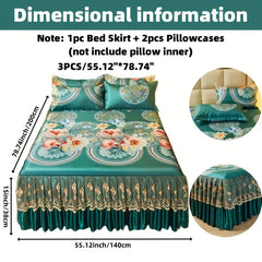 2pcs/3pcs Jacquard Bed Skirt Set with Pillowcases, Lace Hem, Floral Pattern, Soft & Comfortable, Machine Washable, Polyester 100%, Contemporary Style, Woven Fabric, 120g - Single/Double Size Options SHOWLU FASHION STORE
