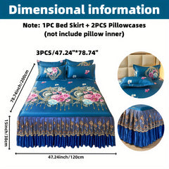 2pcs/3pcs Jacquard Bed Skirt Set with Pillowcases, Lace Hem, Floral Pattern, Soft & Comfortable, Machine Washable, Polyester 100%, Contemporary Style, Woven Fabric, 120g - Single/Double Size Options SHOWLU FASHION STORE