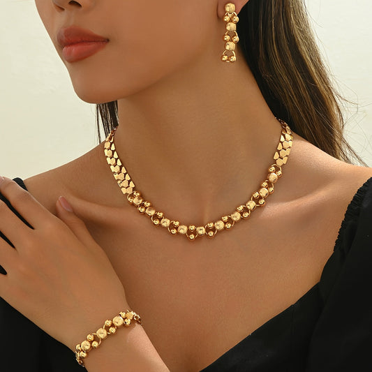 3pcs set of fashionable and luxurious hollow earrings, necklaces, bracelets, and jewelry for Ramadan celebration, suitable for banquets, weddings, and holiday gifts SHOWLU FASHION STORE