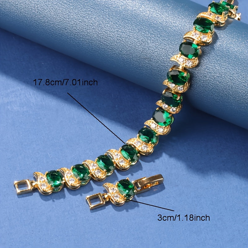 Elegant French-Style 5-Piece Jewelry Set - 18K Golden Plated Copper with Synthetic Stones, Square zirconia Mosaic - Includes Earrings, Rings, Pendant Necklace, Bracelet - Versatile for Daily Wear & Parties, Ideal Thanksgiving SHOWLU FASHION STORE
