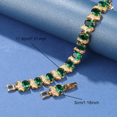 Elegant French-Style 5-Piece Jewelry Set - 18K Golden Plated Copper with Synthetic Stones, Square zirconia Mosaic - Includes Earrings, Rings, Pendant Necklace, Bracelet - Versatile for Daily Wear & Parties, Ideal Thanksgiving SHOWLU FASHION STORE