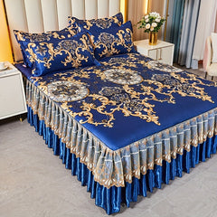 2pcs/3pcs Jacquard Bed Skirt Set with Pillowcases, Lace Hem, Floral Pattern, Soft & Comfortable, Machine Washable, Polyester 100%, Contemporary Style, Woven Fabric, 120g - Single/Double Size Options SHOWLU FASHION STORE