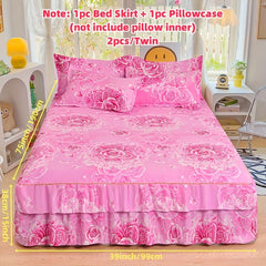 2/3pcs Printing Ruffled Edge Soft Comfortable Breathable Bed Skirt Set (Bed Skirt *1+ Pillowcase*1/2, Without Core) Multiple Sizes Available, All-season Availability, Machine Washable, Mattress Cover, Printing Bedding Set, fo SHOWLU FASHION STORE