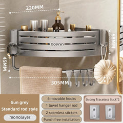 1 - 2PCS Shower Corner Shelf with Towel Bar Hook Space Aluminum Bathroom Shelf Without Drilling Shampoo Holder Bathroom Accessorie - SHOWLU FASHION STORE