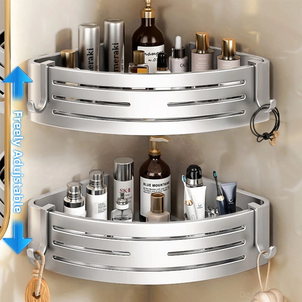 1 - 2PCS Shower Corner Shelf with Towel Bar Hook Space Aluminum Bathroom Shelf Without Drilling Shampoo Holder Bathroom Accessorie - SHOWLU FASHION STORE
