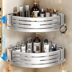 1 - 2PCS Shower Corner Shelf with Towel Bar Hook Space Aluminum Bathroom Shelf Without Drilling Shampoo Holder Bathroom Accessorie - SHOWLU FASHION STORE