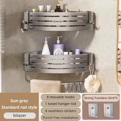 1 - 2PCS Shower Corner Shelf with Towel Bar Hook Space Aluminum Bathroom Shelf Without Drilling Shampoo Holder Bathroom Accessorie - SHOWLU FASHION STORE