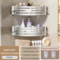 1 - 2PCS Shower Corner Shelf with Towel Bar Hook Space Aluminum Bathroom Shelf Without Drilling Shampoo Holder Bathroom Accessorie - SHOWLU FASHION STORE