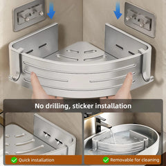 1 - 2PCS Shower Corner Shelf with Towel Bar Hook Space Aluminum Bathroom Shelf Without Drilling Shampoo Holder Bathroom Accessorie - SHOWLU FASHION STORE