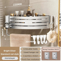 1 - 2PCS Shower Corner Shelf with Towel Bar Hook Space Aluminum Bathroom Shelf Without Drilling Shampoo Holder Bathroom Accessorie - SHOWLU FASHION STORE