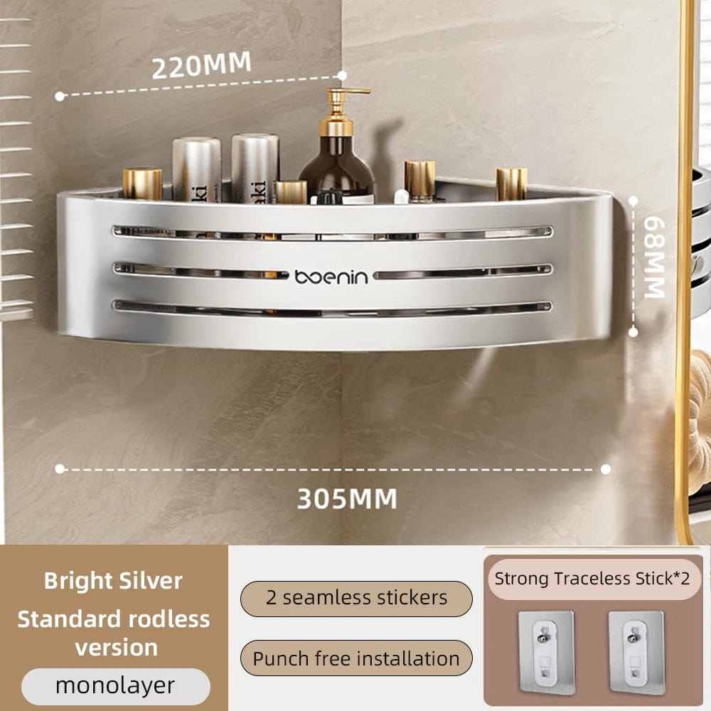 1 - 2PCS Shower Corner Shelf with Towel Bar Hook Space Aluminum Bathroom Shelf Without Drilling Shampoo Holder Bathroom Accessorie - SHOWLU FASHION STORE