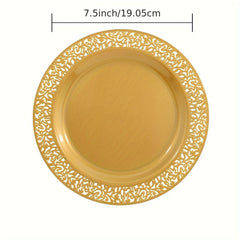 102PCS Brown Gold Dessert Plates 7.5, Plastic Salad Plates with Lace Design, Gold Disposable Plates Ideal for Weddings, Appetizer and Any Occasions - SHOWLU FASHION STORE