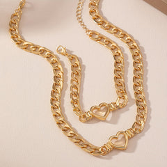 [Durable Build] Elegant Golden-Tone Heart Cutout Choker Necklace and Bracelet Set for Women - Zinc Alloy, Perfect for Daily Wear or Parties SHOWLU FASHION STORE