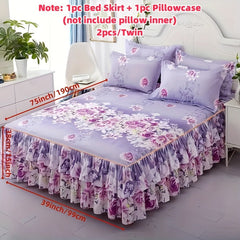 2/3pcs Printing Ruffled Edge Soft Comfortable Breathable Bed Skirt Set (Bed Skirt *1+ Pillowcase*1/2, Without Core) Multiple Sizes Available, All-season Availability, Machine Washable, Mattress Cover, Printing Bedding Set, fo SHOWLU FASHION STORE