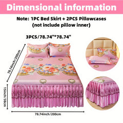 2pcs/3pcs Jacquard Bed Skirt Set with Pillowcases, Lace Hem, Floral Pattern, Soft & Comfortable, Machine Washable, Polyester 100%, Contemporary Style, Woven Fabric, 120g - Single/Double Size Options SHOWLU FASHION STORE