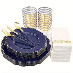 140PCS Plastic Plates - Gold Plastic Silverware, Gold Disposable Plates Include 40Plates, 20Cups, 20Forks, 20 Knives, 20Spoons, 20Napkins for Weddings & Parties - SHOWLU FASHION STORE