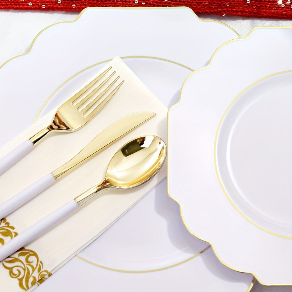 140PCS Plastic Plates - Gold Plastic Silverware, Gold Disposable Plates Include 40Plates, 20Cups, 20Forks, 20 Knives, 20Spoons, 20Napkins for Weddings & Parties - SHOWLU FASHION STORE