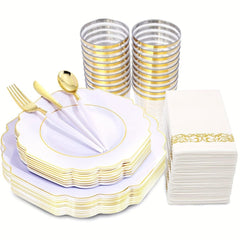 140PCS Plastic Plates - Gold Plastic Silverware, Gold Disposable Plates Include 40Plates, 20Cups, 20Forks, 20 Knives, 20Spoons, 20Napkins for Weddings & Parties - SHOWLU FASHION STORE