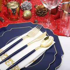 140PCS Plastic Plates - Gold Plastic Silverware, Gold Disposable Plates Include 40Plates, 20Cups, 20Forks, 20 Knives, 20Spoons, 20Napkins for Weddings & Parties - SHOWLU FASHION STORE