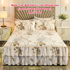 2/3pcs (Two/Three Piece Set) New Style Printed Ruffled Soft And Comfortable Breathable Bed Skirt (Includes One Bed Skirt And One/Two Pillowcases, Pillow Core Not Included) Bed Skirt, Bed Cover, Bed Set, Mattress Protector, Ma SHOWLU FASHION STORE