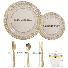 150PCS Clear Black Plastic Plates - Gold Plastic Plates with Gold Plastic Silverware Include: 25Dinner Plates, 25Dessert Plates, 25Cups, 25Forks, 25Knives, 25Spoons for Wedding Party - SHOWLU FASHION STORE