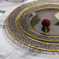 150PCS Clear Black Plastic Plates - Gold Plastic Plates with Gold Plastic Silverware Include: 25Dinner Plates, 25Dessert Plates, 25Cups, 25Forks, 25Knives, 25Spoons for Wedding Party - SHOWLU FASHION STORE