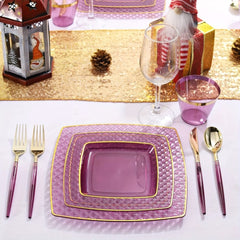 150PCS Purple Plastic Plates - Purple Square Disposable Plates - Gold Plastic Plates Include 25Dinner Plates, 25Dessert Plates, 25Cups, 25Forks, 25Knives, 25Spoons for Wedding - SHOWLU FASHION STORE