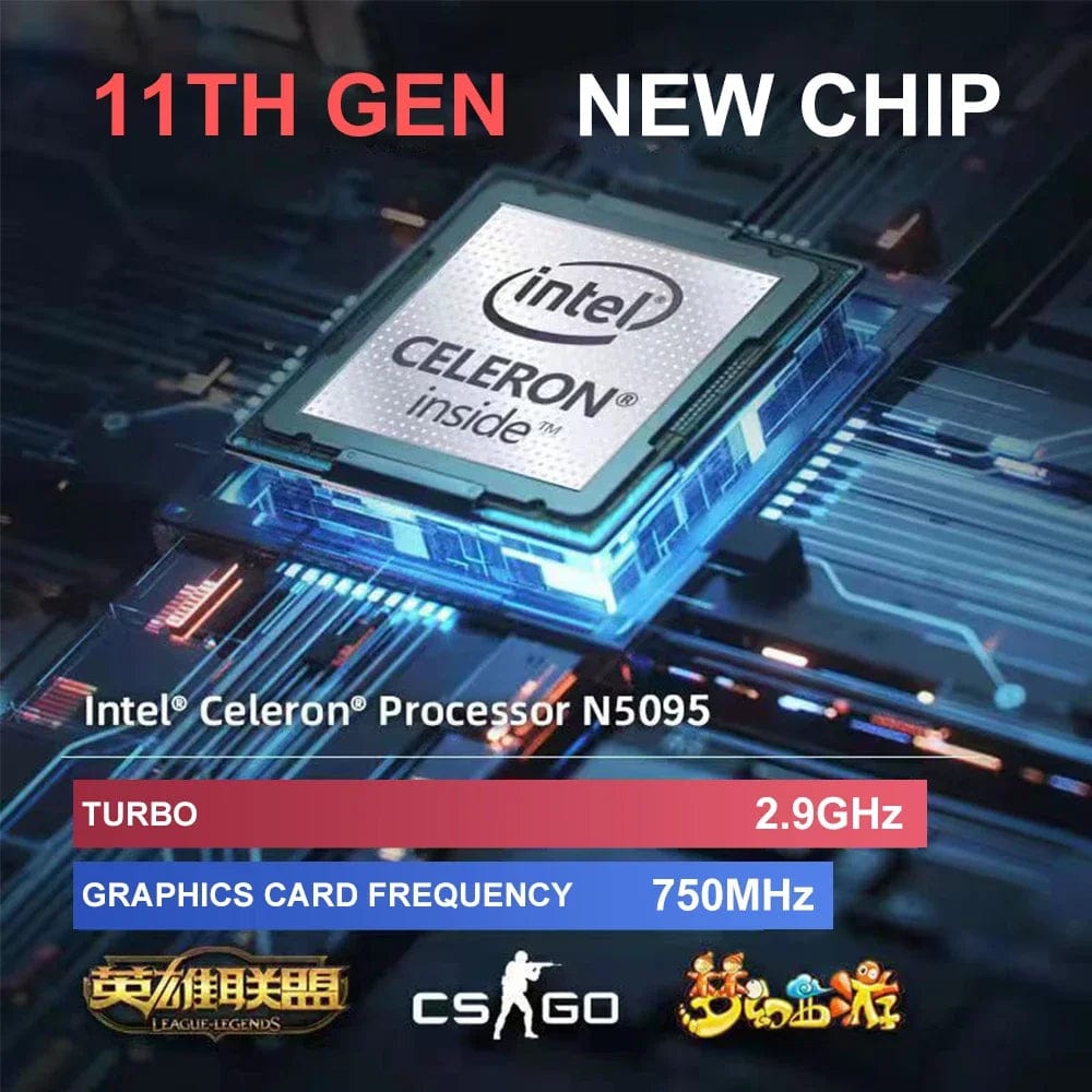 15.6 - inch IPS Screen 16GB RAM 256GB SSD Intel Celeron 11th N5095 Business Netbook Windows 10 11 Pro Gaming Notebook Portable - SHOWLU FASHION STORE