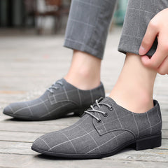 Plus Size Mens Low Top Plaid Derby Shoes - Breathable, Comfy, Non Slip, Lace Up, Rubber Sole, PU Insole, Fabric Upper - Perfect for Summer Formal Events SHOWLU FASHION STORE