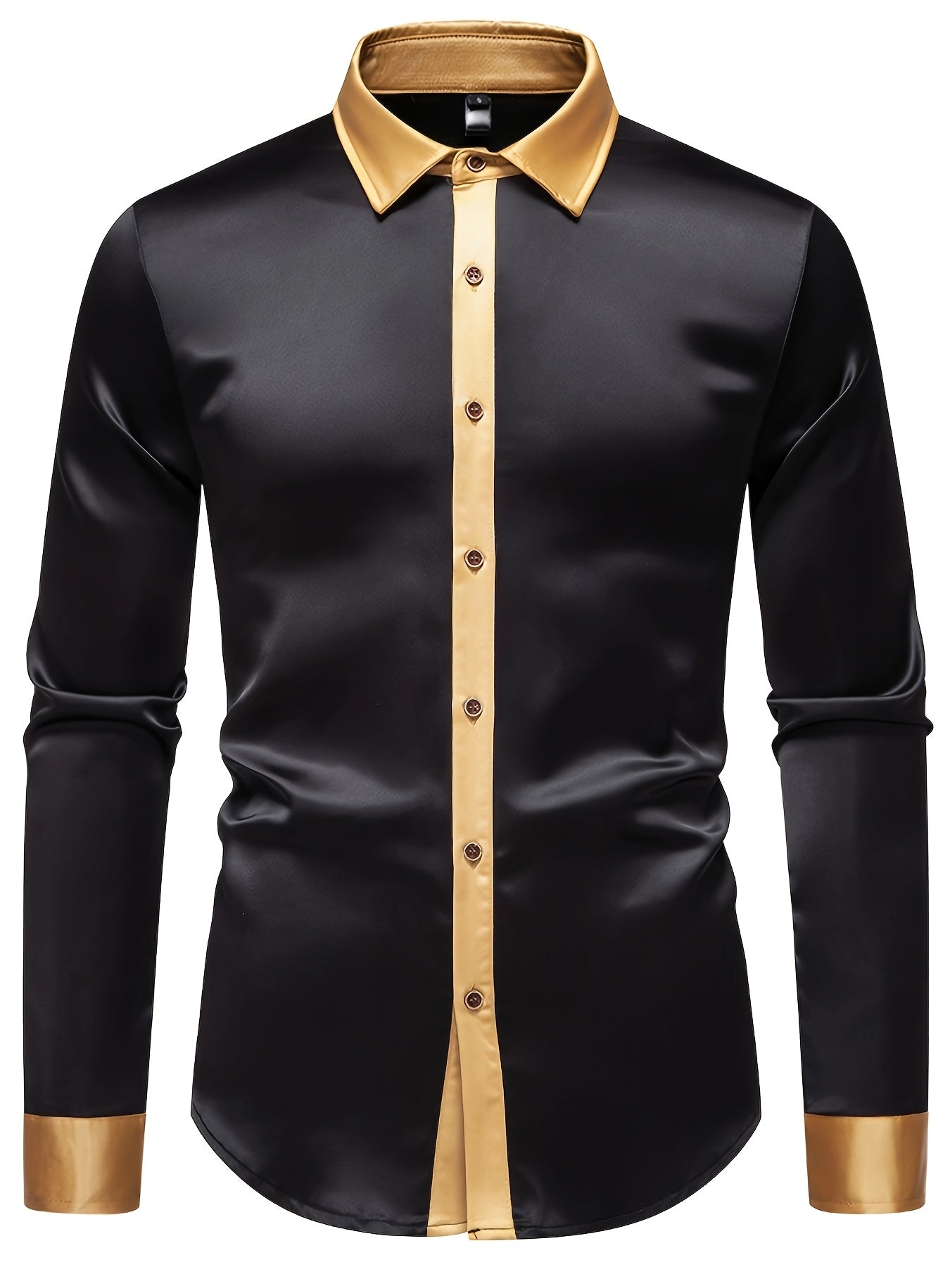 Men'S Casual Lapel Collar Color Block Long Sleeve Shirt Polyester Slight Stretch Button Shirt for Adult SHOWLU FASHION STORE