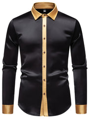 Men'S Casual Lapel Collar Color Block Long Sleeve Shirt Polyester Slight Stretch Button Shirt for Adult SHOWLU FASHION STORE