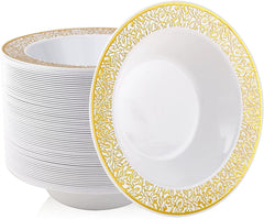 175 PCs Export Tableware Disposable Golden Edge Plate Wine Glass Knife, Fork and Spoon Hard Plastic Rose Gold Hollow Plate Set - SHOWLU FASHION STORE