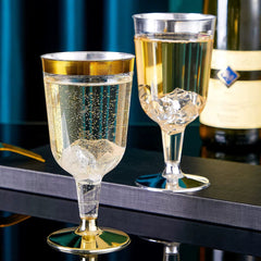 175 PCs Export Tableware Disposable Golden Edge Plate Wine Glass Knife, Fork and Spoon Hard Plastic Rose Gold Hollow Plate Set - SHOWLU FASHION STORE