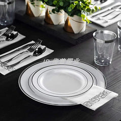 175 PCs Export Tableware Disposable Golden Edge Plate Wine Glass Knife, Fork and Spoon Hard Plastic Rose Gold Hollow Plate Set - SHOWLU FASHION STORE
