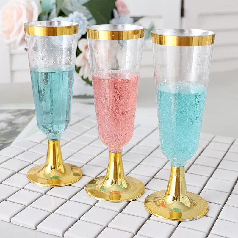175 PCs Export Tableware Disposable Golden Edge Plate Wine Glass Knife, Fork and Spoon Hard Plastic Rose Gold Hollow Plate Set - SHOWLU FASHION STORE