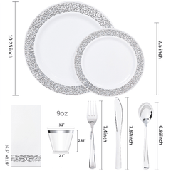 175 PCs Export Tableware Disposable Golden Edge Plate Wine Glass Knife, Fork and Spoon Hard Plastic Rose Gold Hollow Plate Set - SHOWLU FASHION STORE