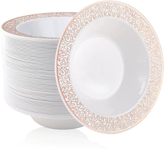 175 PCs Export Tableware Disposable Golden Edge Plate Wine Glass Knife, Fork and Spoon Hard Plastic Rose Gold Hollow Plate Set - SHOWLU FASHION STORE
