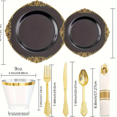 175PCS Black and Gold - Blue and Gold Plastic Plates - Disposable Black - Blue Party Plates & Pre Rolled Napkins with Cutlery for 25 Guests, 50Plates, 75Silverware, 25Cups, 25Napkin for Wedding & Party - SHOWLU FASHION STORE