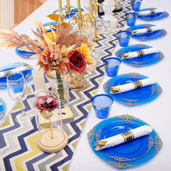175PCS Black and Gold - Blue and Gold Plastic Plates - Disposable Black - Blue Party Plates & Pre Rolled Napkins with Cutlery for 25 Guests, 50Plates, 75Silverware, 25Cups, 25Napkin for Wedding & Party - SHOWLU FASHION STORE