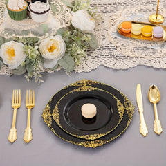 175PCS Black and Gold - Blue and Gold Plastic Plates - Disposable Black - Blue Party Plates & Pre Rolled Napkins with Cutlery for 25 Guests, 50Plates, 75Silverware, 25Cups, 25Napkin for Wedding & Party - SHOWLU FASHION STORE