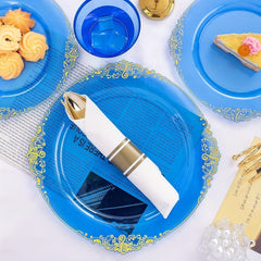 175PCS Black and Gold - Blue and Gold Plastic Plates - Disposable Black - Blue Party Plates & Pre Rolled Napkins with Cutlery for 25 Guests, 50Plates, 75Silverware, 25Cups, 25Napkin for Wedding & Party - SHOWLU FASHION STORE