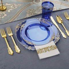 175PCS Purple/Blue/Clear Gold Plastic Plates for 25 Guests Include 25Dinner & 25Dessert Plates, 25Cups, 25Forks, 25Knives, 25Spoons, 25Napkins for Wedding&Party - SHOWLU FASHION STORE