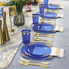 175PCS Purple/Blue/Clear Gold Plastic Plates for 25 Guests Include 25Dinner & 25Dessert Plates, 25Cups, 25Forks, 25Knives, 25Spoons, 25Napkins for Wedding&Party - SHOWLU FASHION STORE